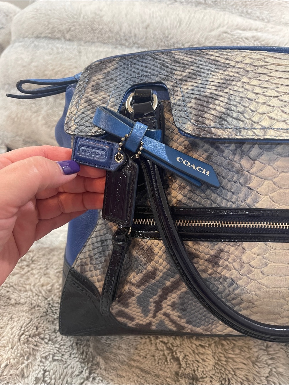 COACH POPPY EMBOSSED PYTHON LARGE FLAP SATCHEL - Picture 2 of 13